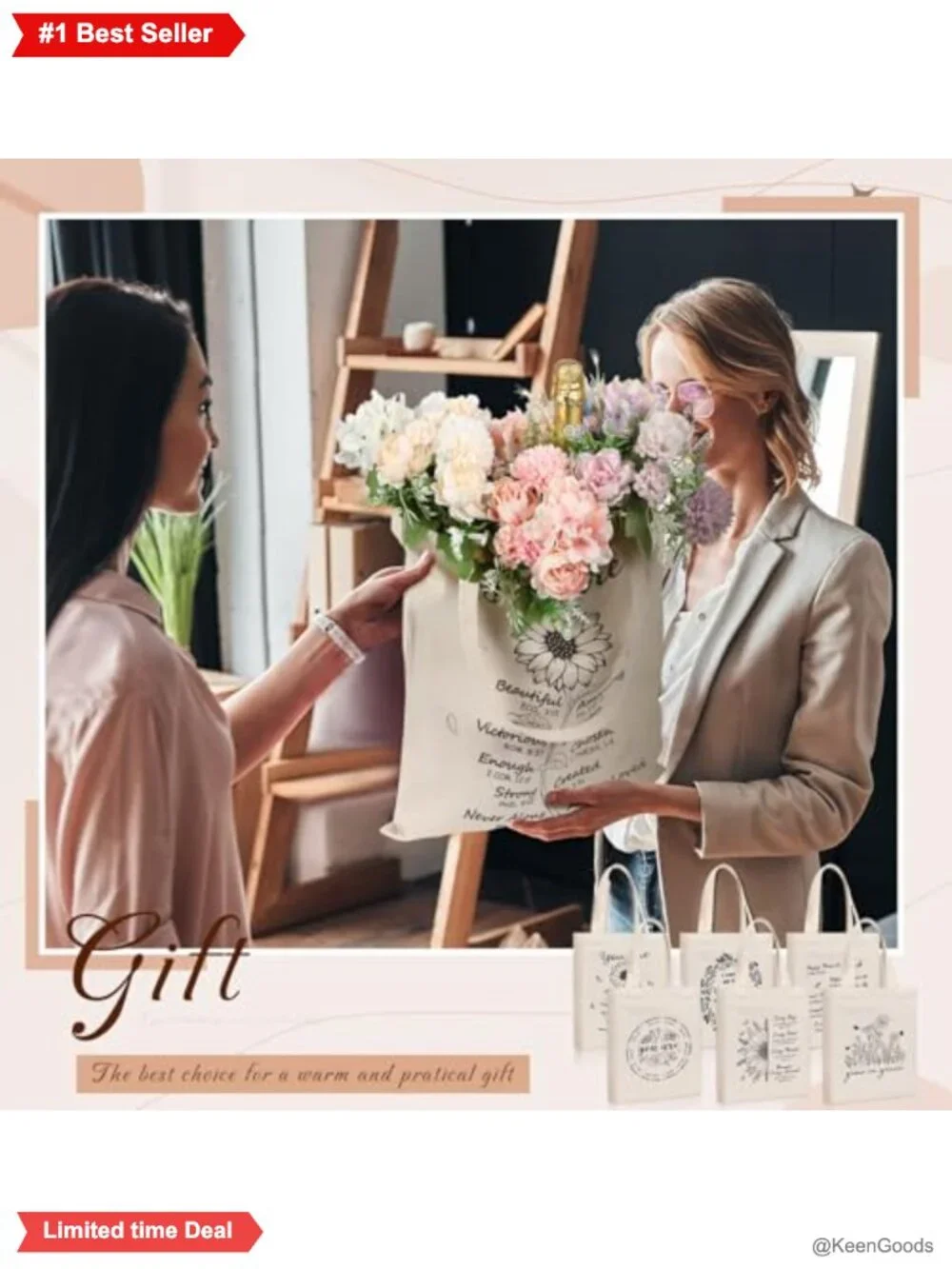 Canvas Christian Tote Bags 6 Pc Floral Bible Verse Reusable Shopping